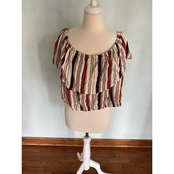 Torrid Striped‎ Off the Shoulder Cropped Peasantcore Top XXL Sz 3 Ruffle Sleeves - Picture 1 of 6